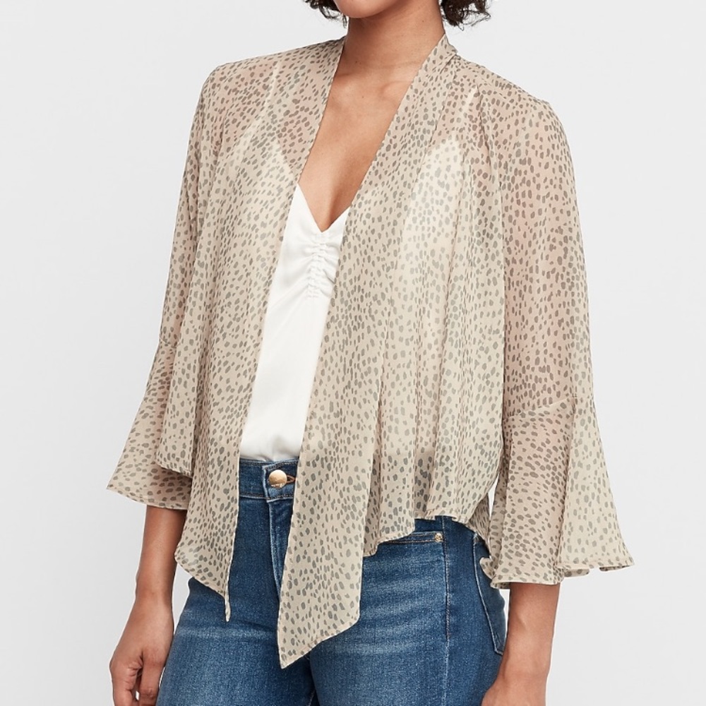 Express Printed Flutter Sleeve Kimono Neutral Print Size Large